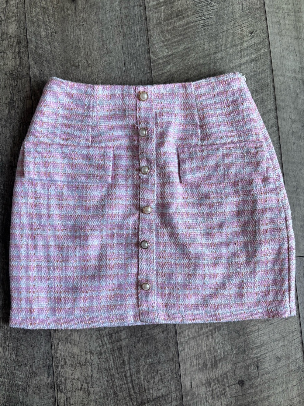 Cider Pink Tweed Button-Down Mini Skirt